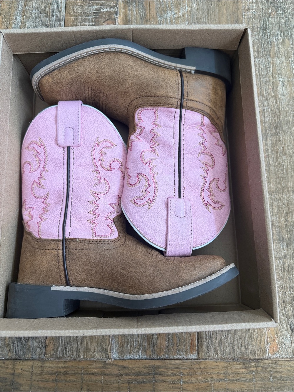 Girls' Two-Tone Pink & Brown Pull-On Western Boots